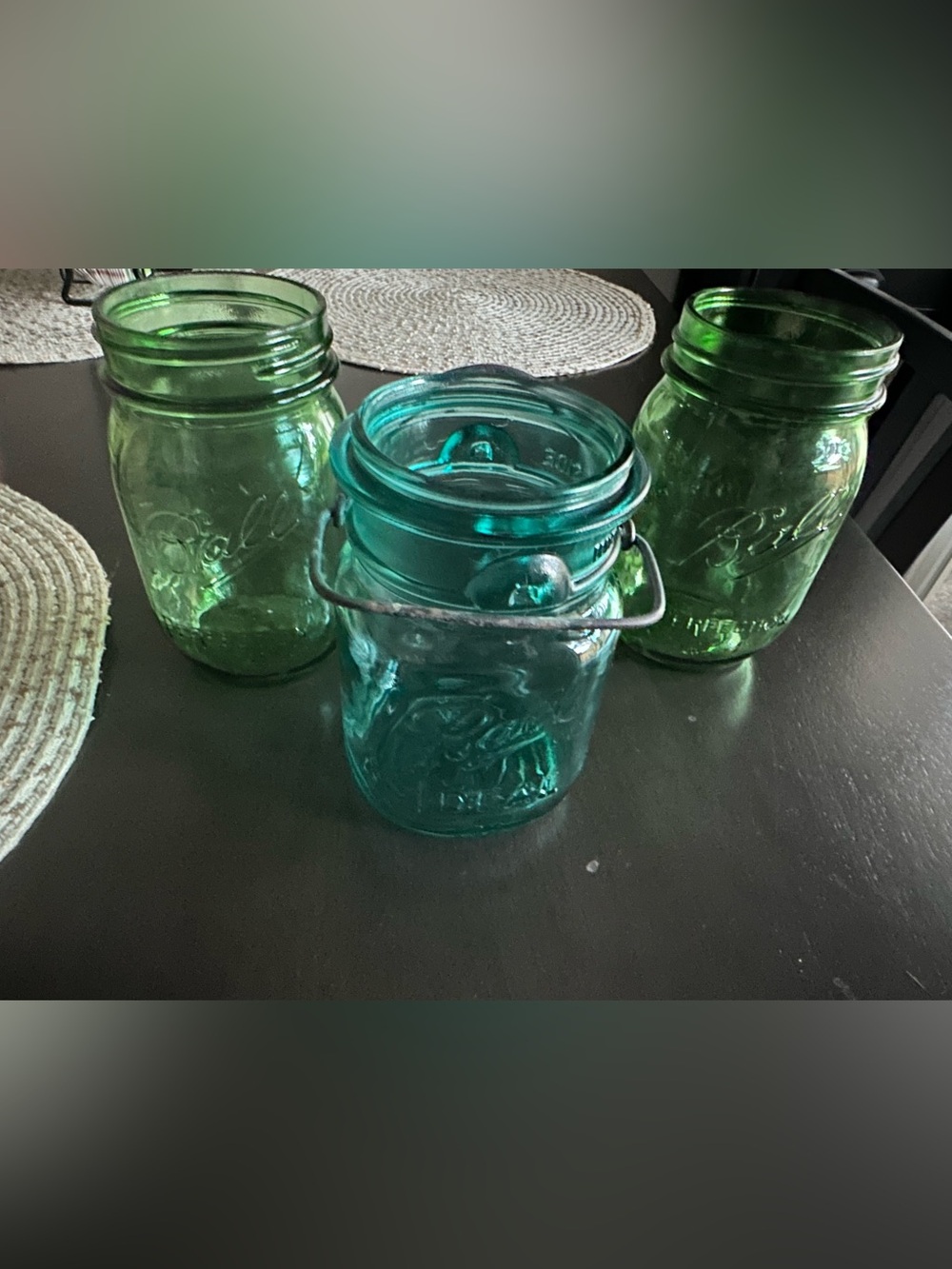 Lot 3 Ball Jars Ball Ideal Bicentennial 1776–1976 aqua/teal blue glass mason jar